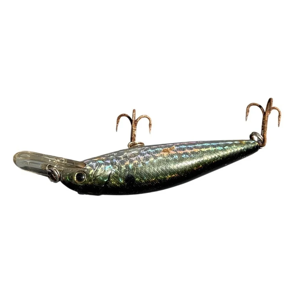 Vintage Holographic Minnow Crankbait Fishing Lure‎ Deep Diver Silver 4.5 Inch
